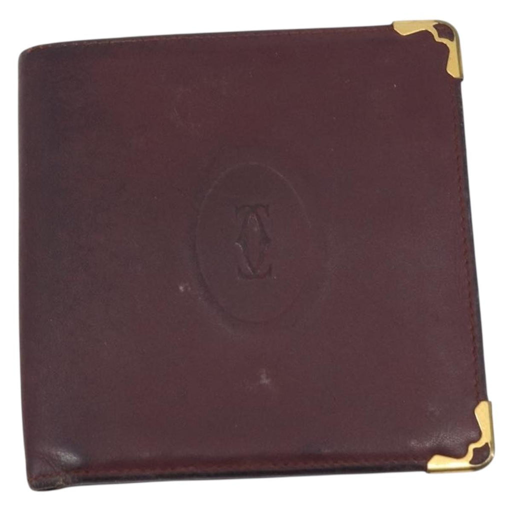 Cartier Must Line Wallet Leather 5 Set Bordeaux Gold Tone Auth am12798
