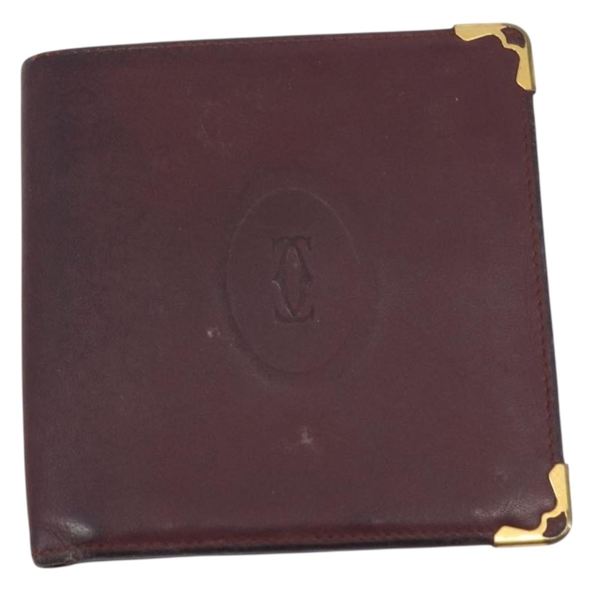 Cartier Must Line Wallet Leather 5 Set Bordeaux Gold Tone Auth am12798