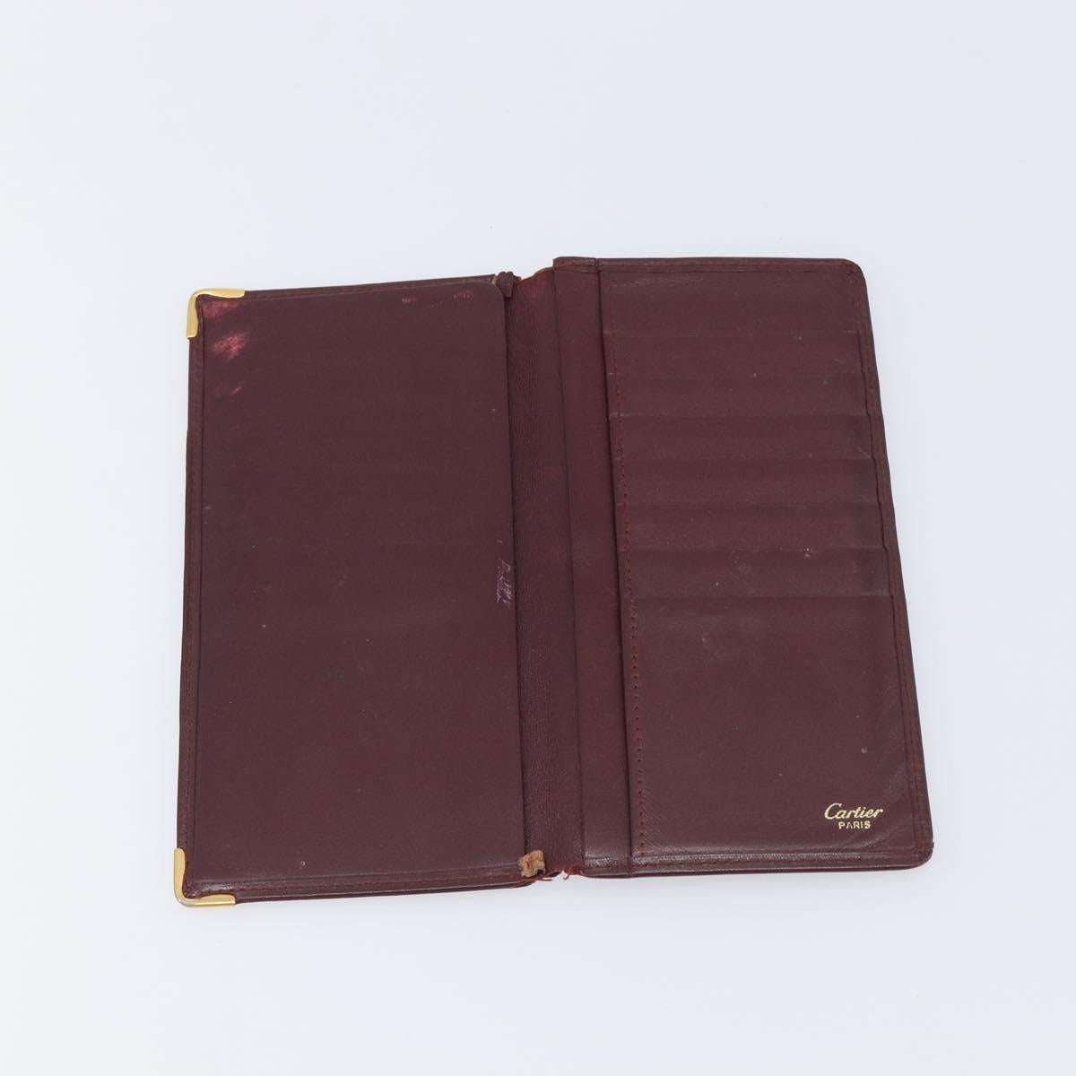 Cartier Must Line Wallet Leather 5 Set Bordeaux Gold Tone Auth am12798