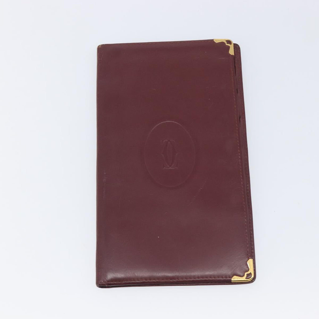 Cartier Must Line Wallet Leather 5 Set Bordeaux Gold Tone Auth am12798