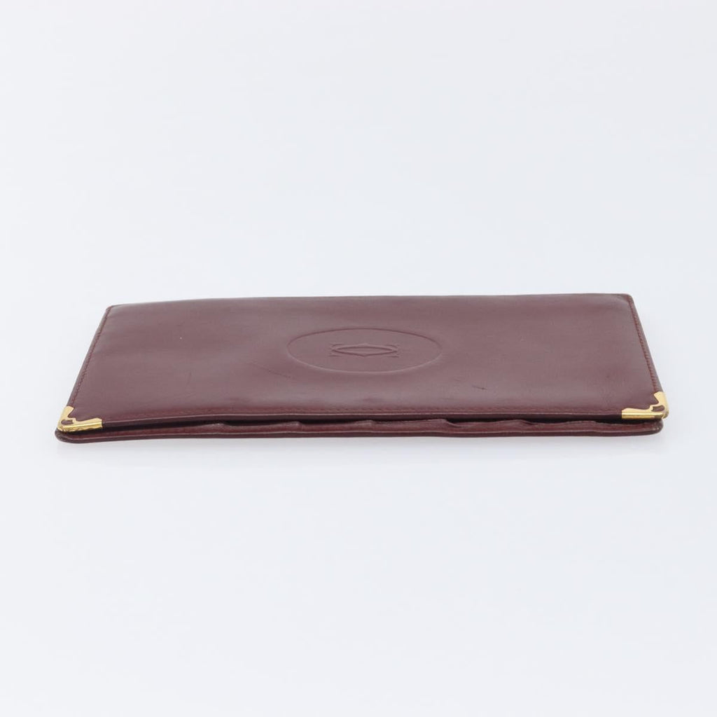 Cartier Must Line Wallet Leather 5 Set Bordeaux Gold Tone Auth am12798