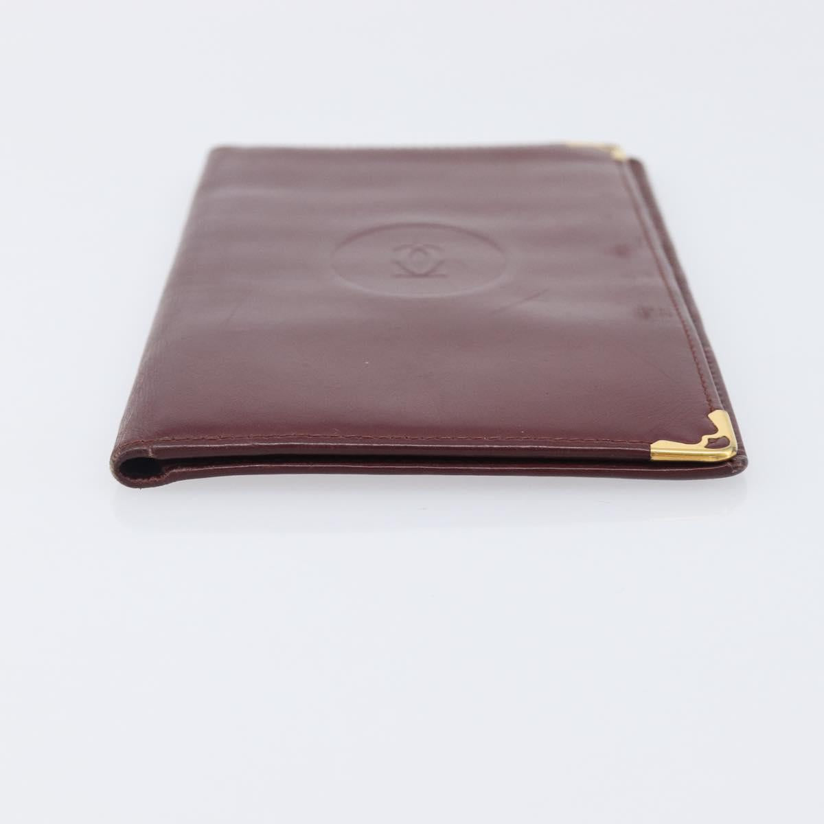 Cartier Must Line Wallet Leather 5 Set Bordeaux Gold Tone Auth am12798