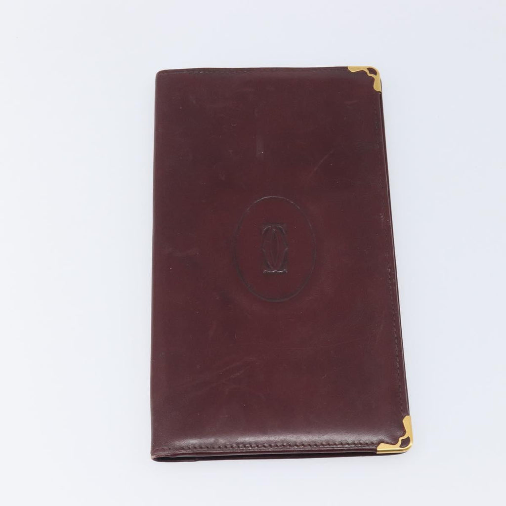 Cartier Must Line Wallet Leather 5 Set Bordeaux Gold Tone Auth am12798