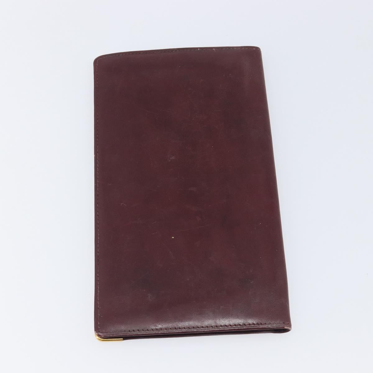 Cartier Must Line Wallet Leather 5 Set Bordeaux Gold Tone Auth am12798
