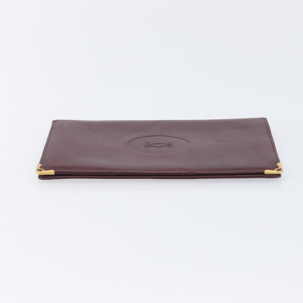 Cartier Must Line Wallet Leather 5 Set Bordeaux Gold Tone Auth am12798