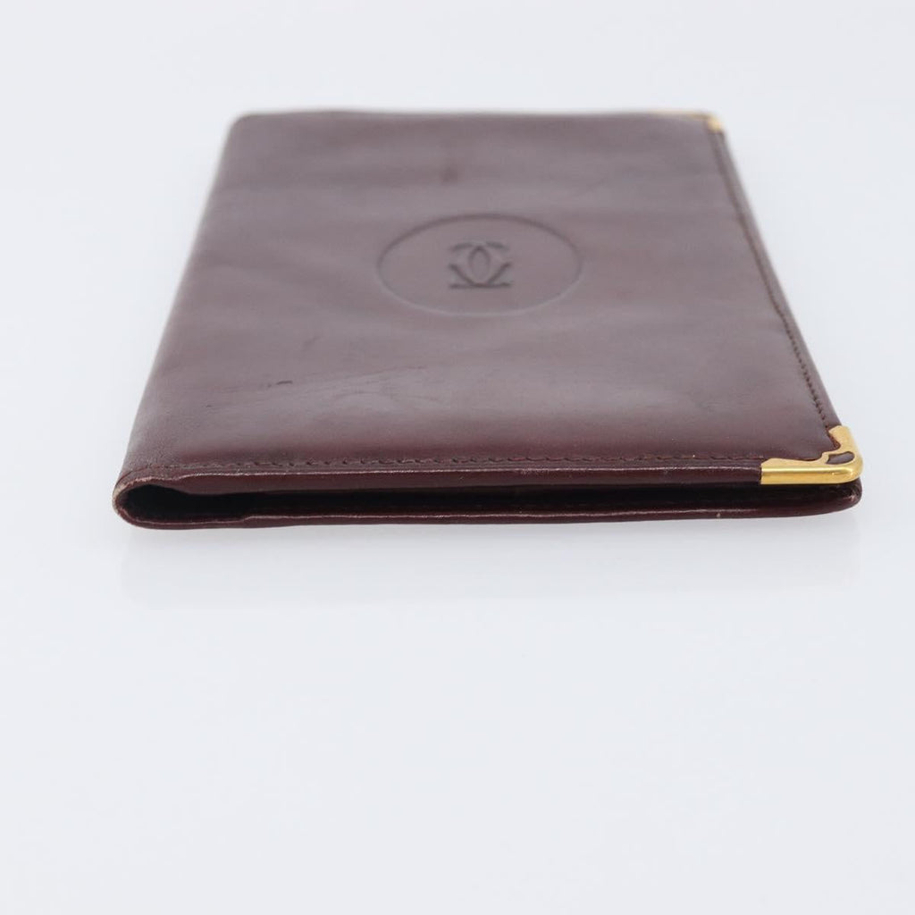 Cartier Must Line Wallet Leather 5 Set Bordeaux Gold Tone Auth am12798