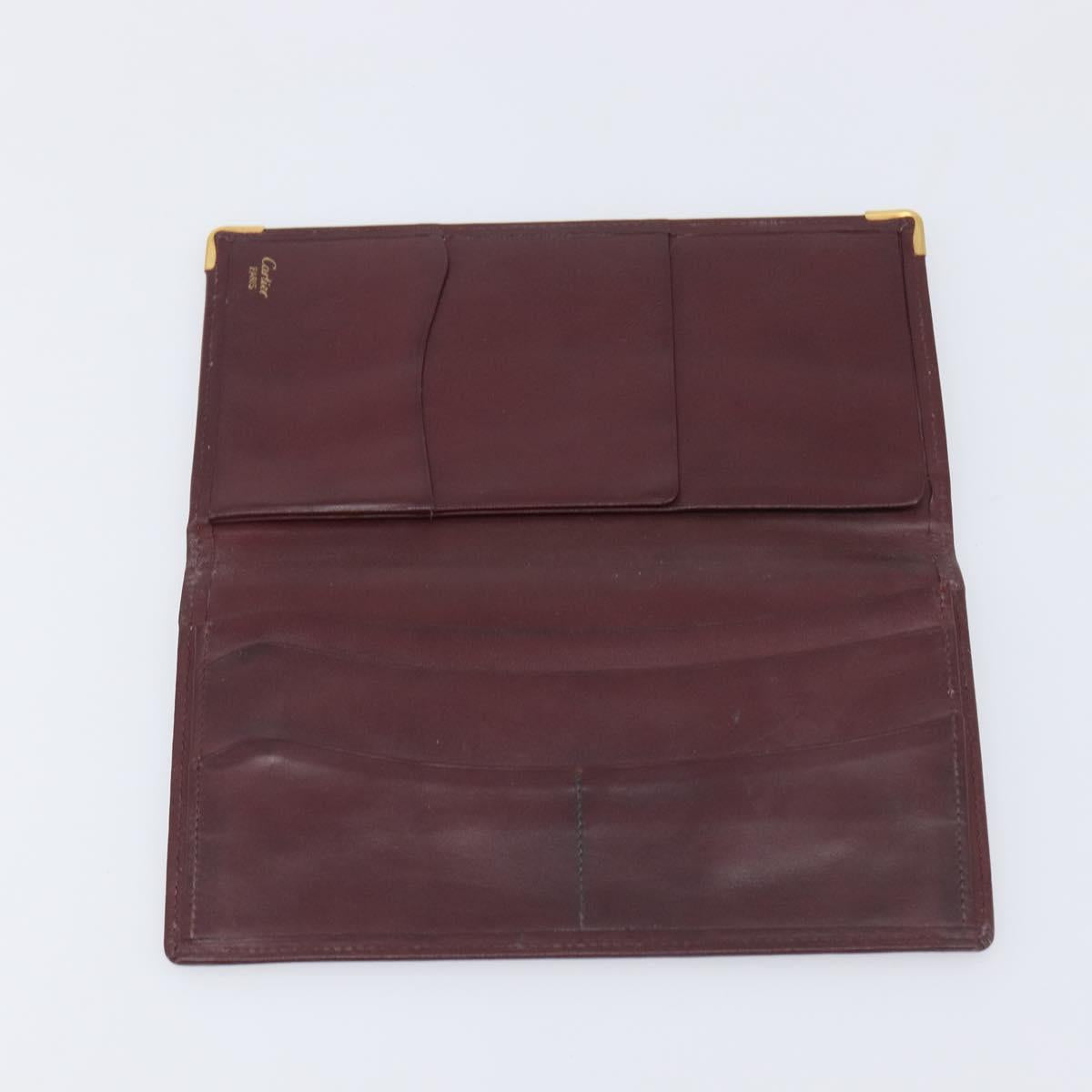 Cartier Must Line Wallet Leather 5 Set Bordeaux Gold Tone Auth am12798