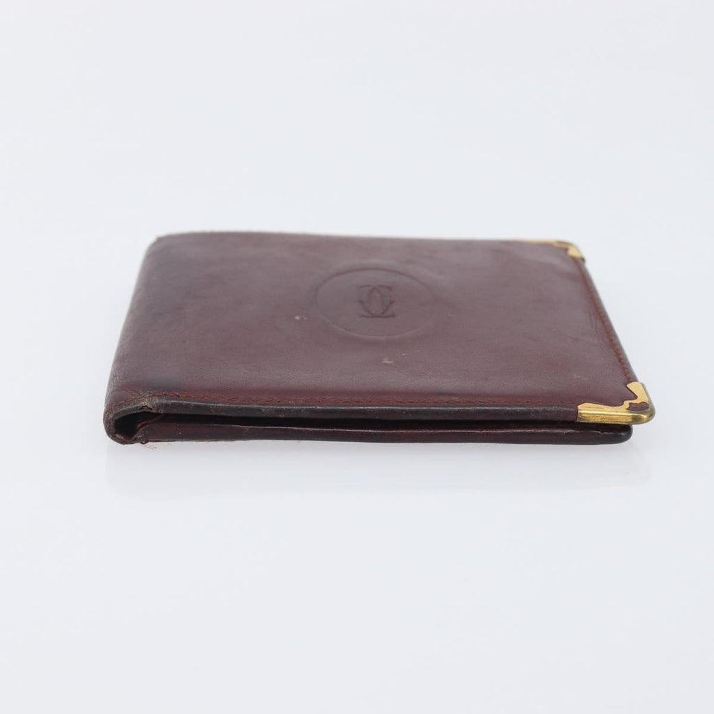Cartier Must Line Wallet Leather 5 Set Bordeaux Gold Tone Auth am12798