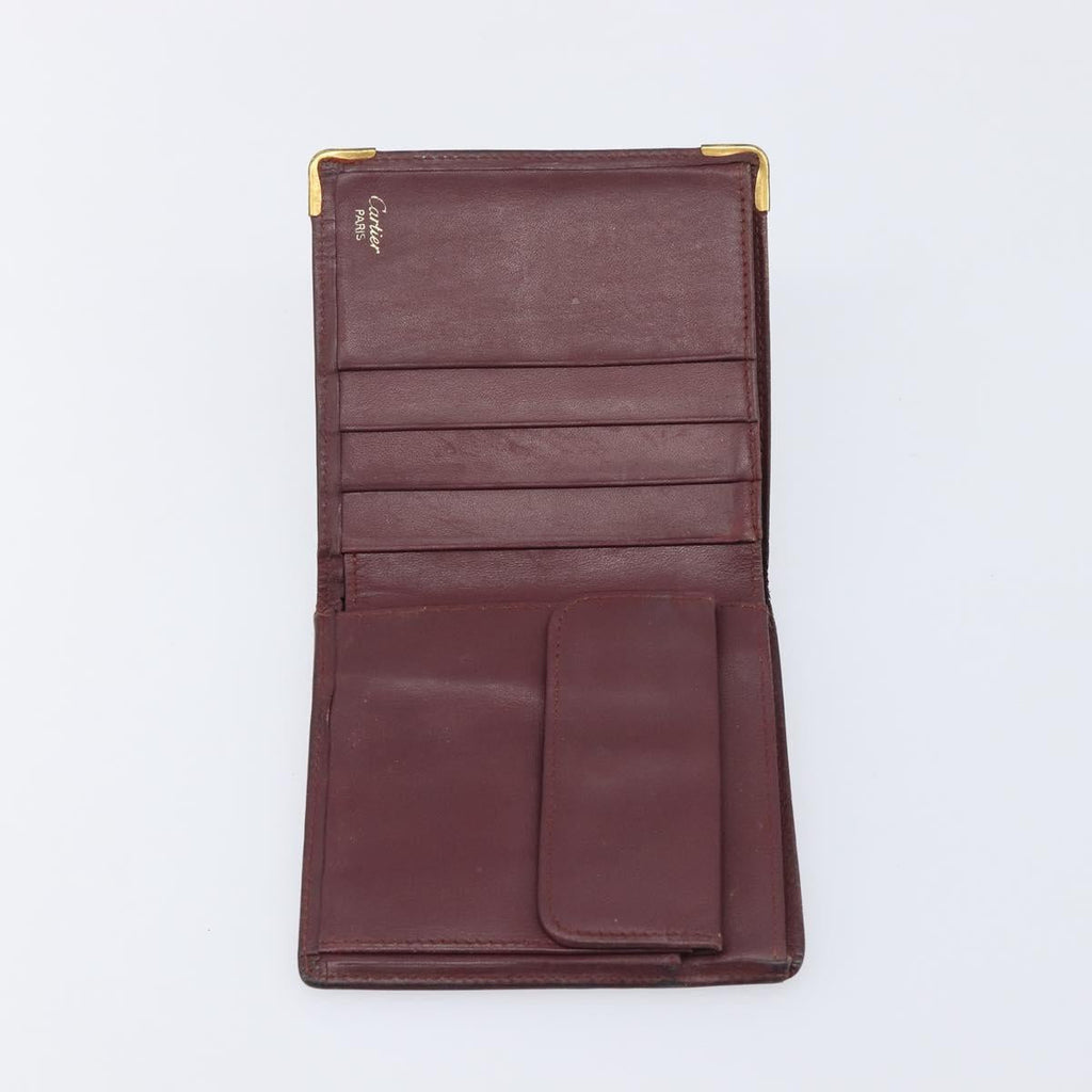 Cartier Must Line Wallet Leather 5 Set Bordeaux Gold Tone Auth am12798
