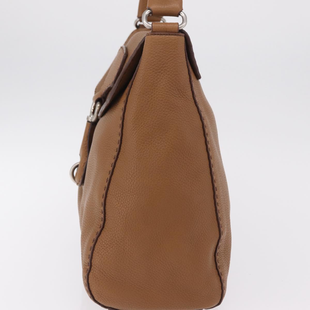 PRADA Shoulder Bag Leather Brown Silver Auth am12821V