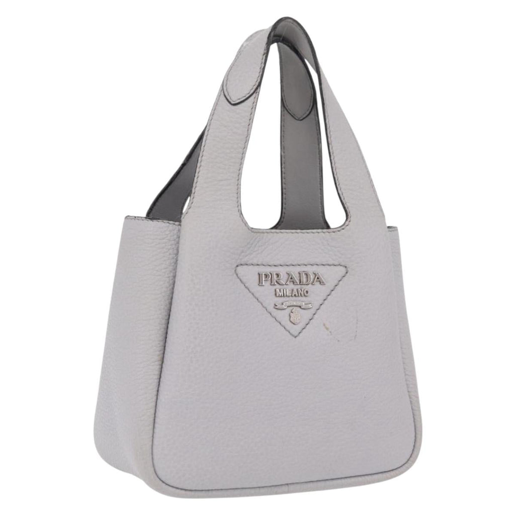 PRADA Vittelodanoy Hand Bag Leather Gray Silver Auth am12842A
