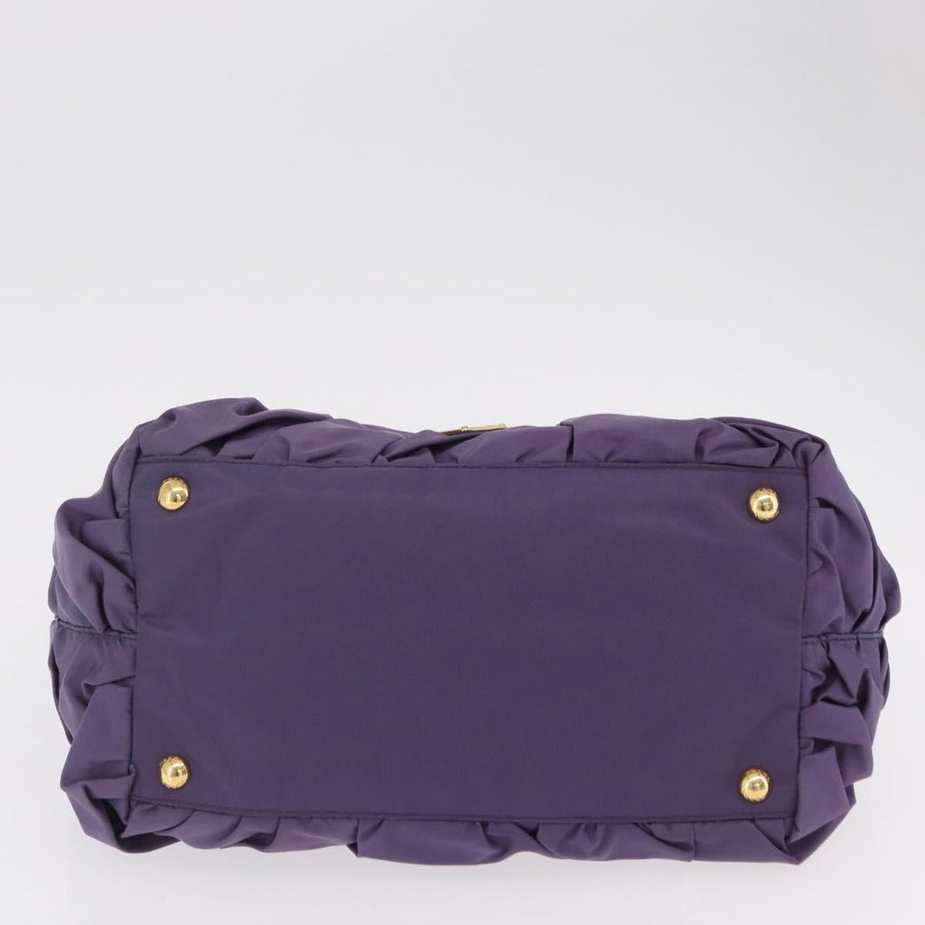 PRADA Hand Bag Nylon Purple Gold Tone Auth am12845A