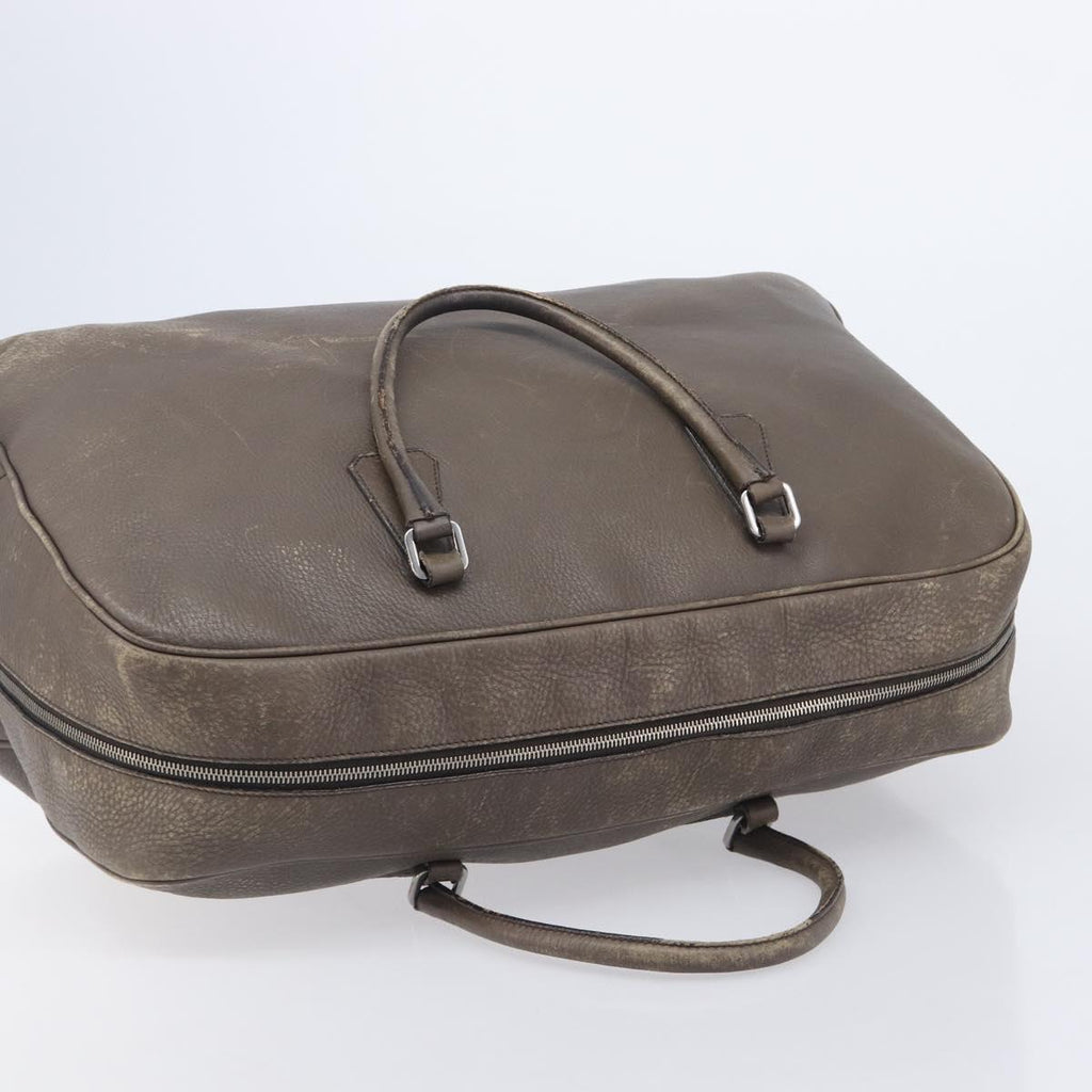 PRADA Boston Bag Leather Gray Silver Auth am12847