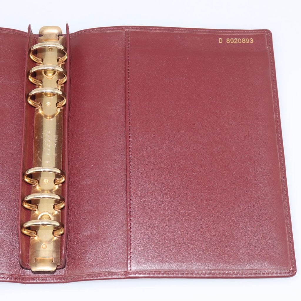 Cartier Must Line Day Planner Cover Leather Bordeaux Gold Tone Auth am12861A