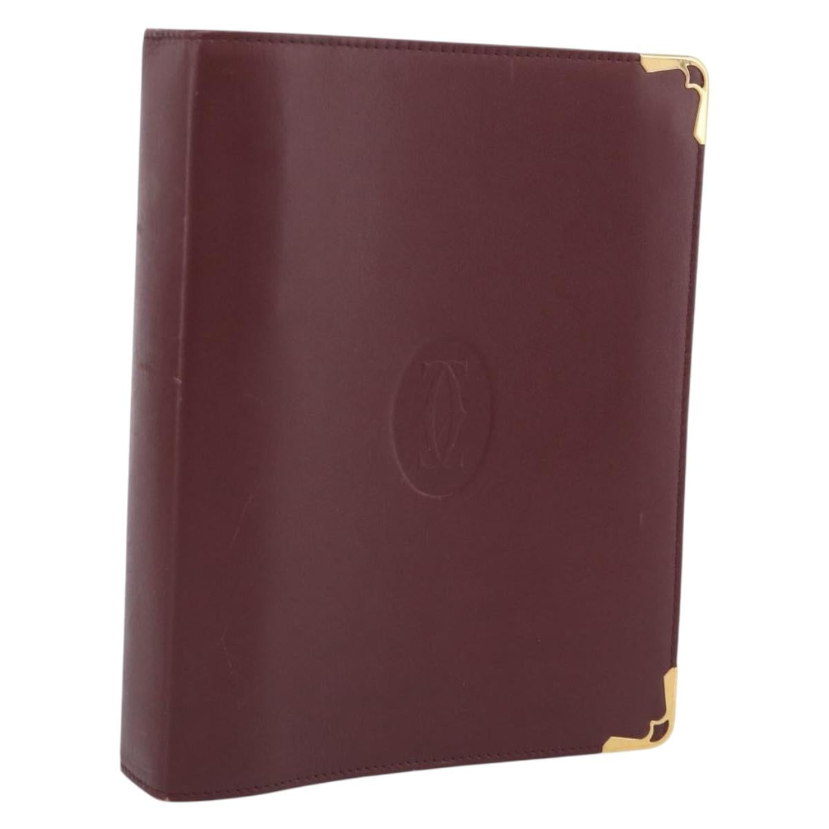 Cartier Must Line Day Planner Cover Leather Bordeaux Gold Tone Auth am12861A