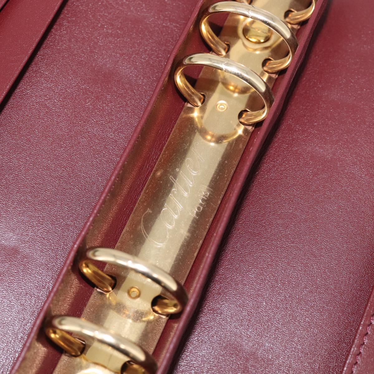 Cartier Must Line Day Planner Cover Leather Bordeaux Gold Tone Auth am12861A