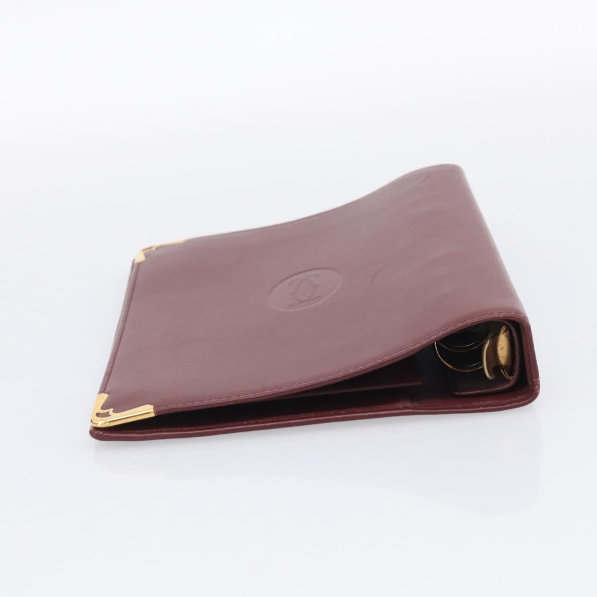 Cartier Must Line Day Planner Cover Leather Bordeaux Gold Tone Auth am12861A