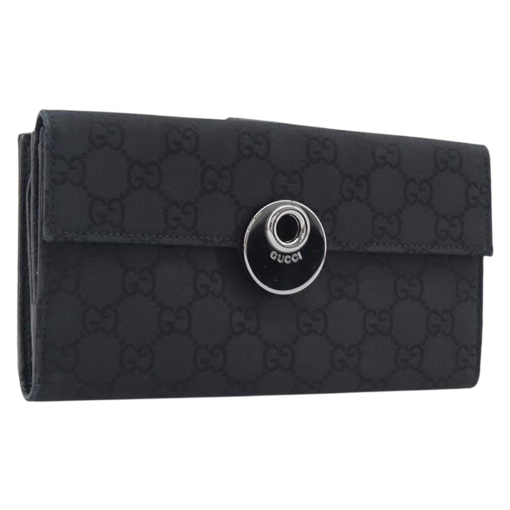 GUCCI GG Canvas Long Wallet Nylon Black Silver 231835 Auth am12944V