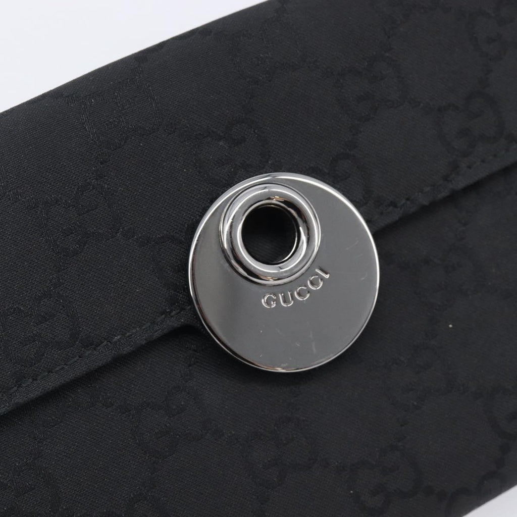 GUCCI GG Canvas Long Wallet Nylon Black Silver 231835 Auth am12944V