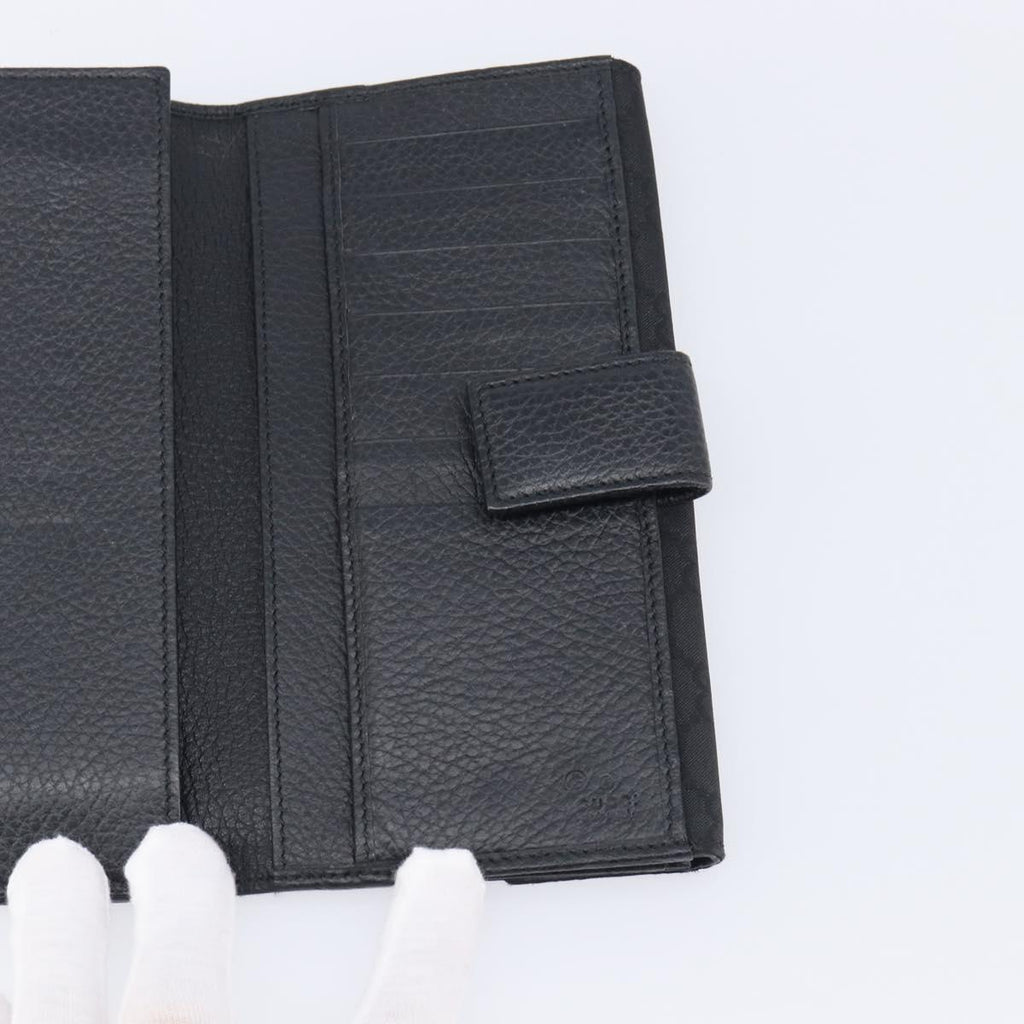 GUCCI GG Canvas Long Wallet Nylon Black Silver 231835 Auth am12944V