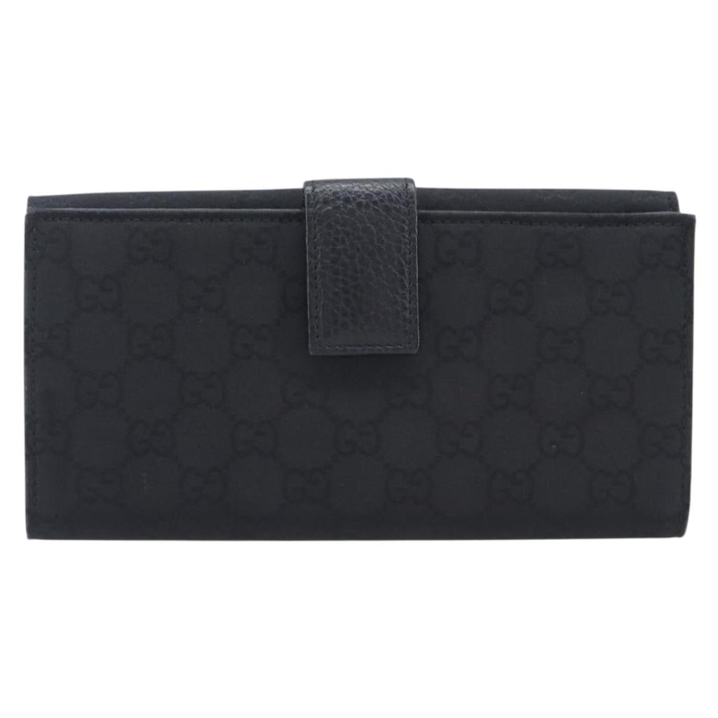 GUCCI GG Canvas Long Wallet Nylon Black Silver 231835 Auth am12944V