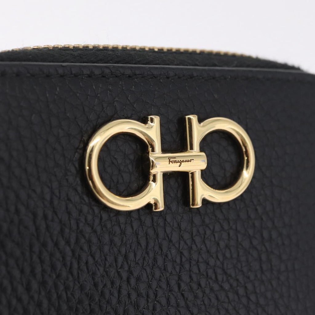 Salvatore Ferragamo Gancini Coin Purse Taurillon Leather Black Auth am12960V