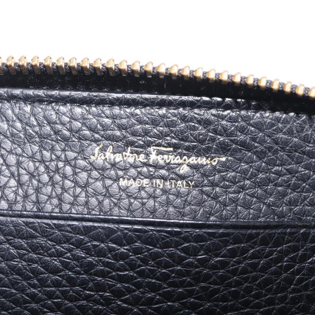 Salvatore Ferragamo Gancini Coin Purse Taurillon Leather Black Auth am12960V