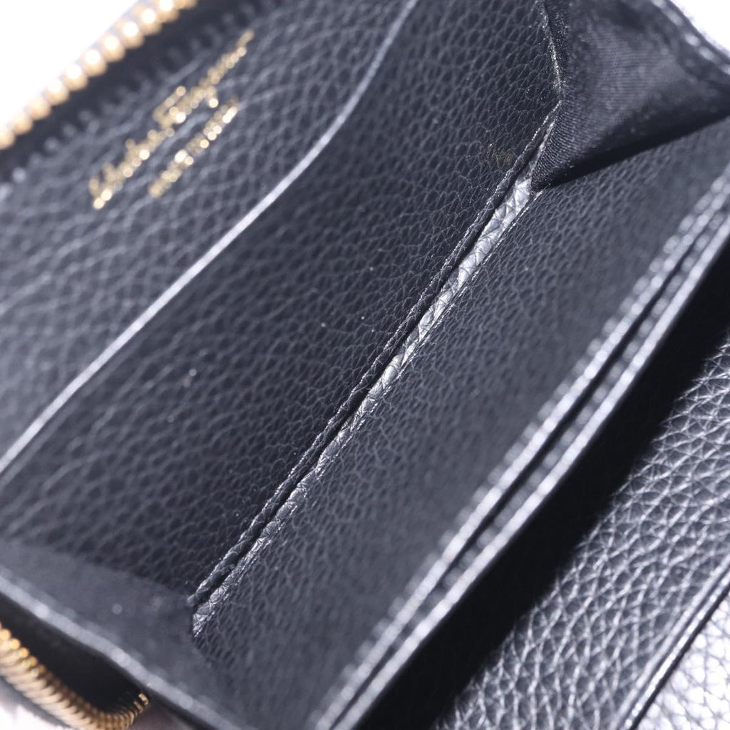 Salvatore Ferragamo Gancini Coin Purse Taurillon Leather Black Auth am12960V