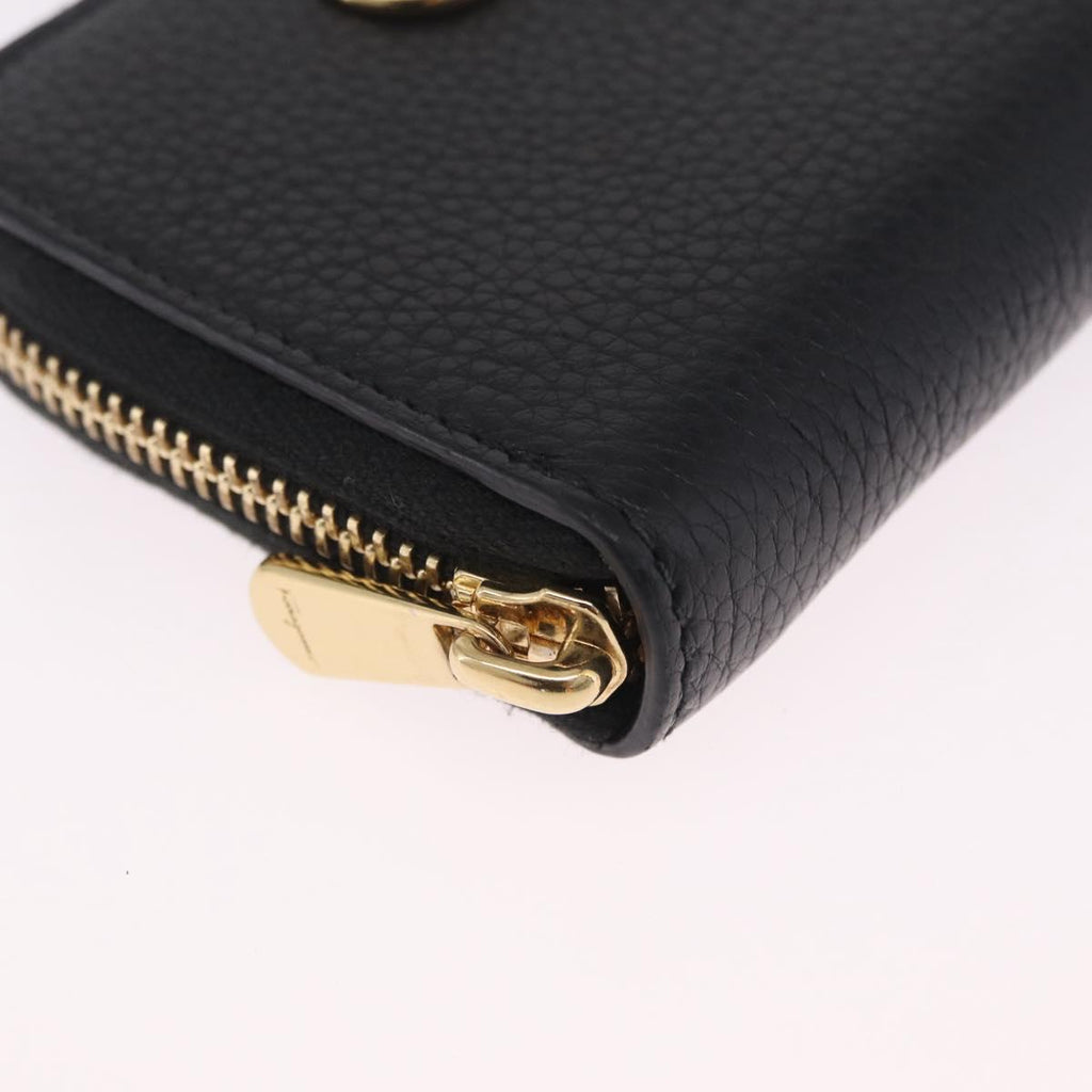 Salvatore Ferragamo Gancini Coin Purse Taurillon Leather Black Auth am12960V