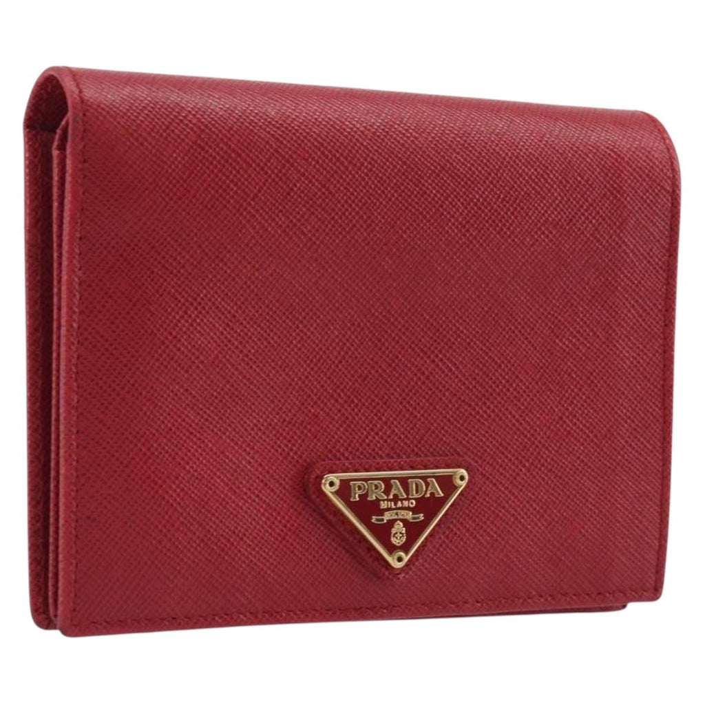 PRADA Bifold Wallet Saffiano leather Red Gold Auth am12983V