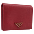 PRADA Bifold Wallet Saffiano leather Red Gold Auth am12983V