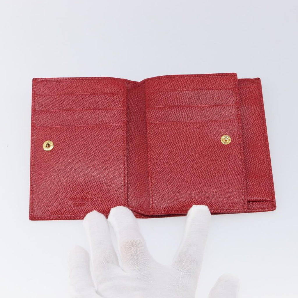 PRADA Bifold Wallet Saffiano leather Red Gold Auth am12983V