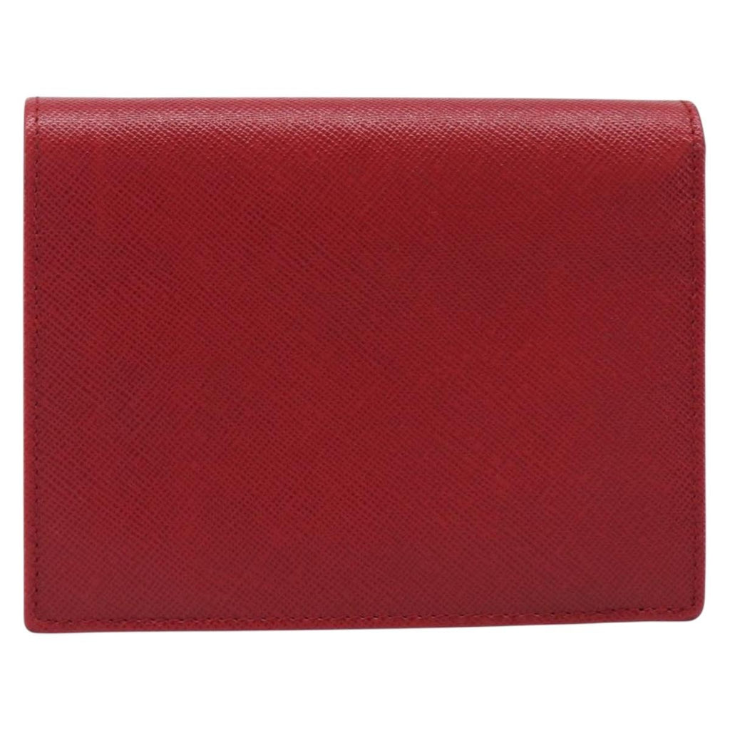 PRADA Bifold Wallet Saffiano leather Red Gold Auth am12983V