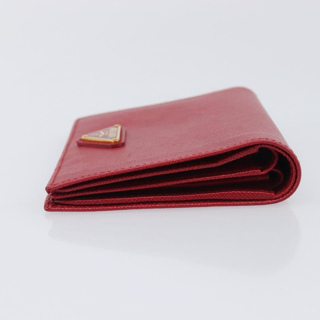 PRADA Bifold Wallet Saffiano leather Red Gold Auth am12983V