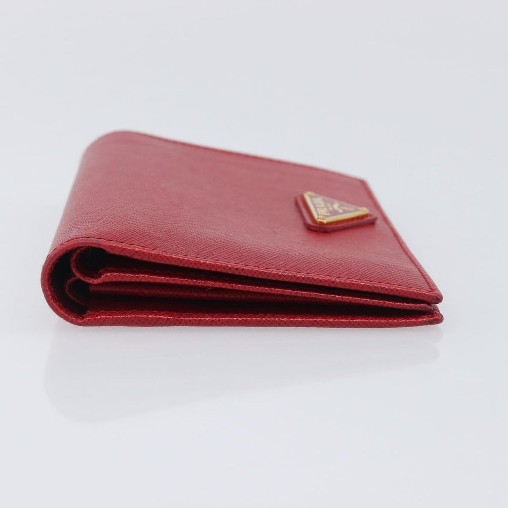 PRADA Bifold Wallet Saffiano leather Red Gold Auth am12983V