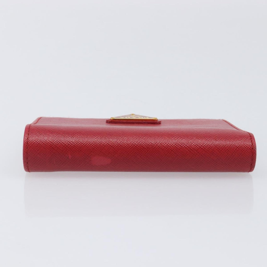 PRADA Bifold Wallet Saffiano leather Red Gold Auth am12983V