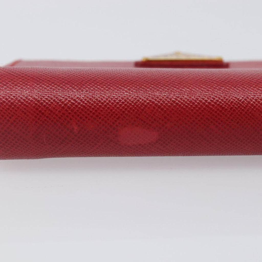 PRADA Bifold Wallet Saffiano leather Red Gold Auth am12983V