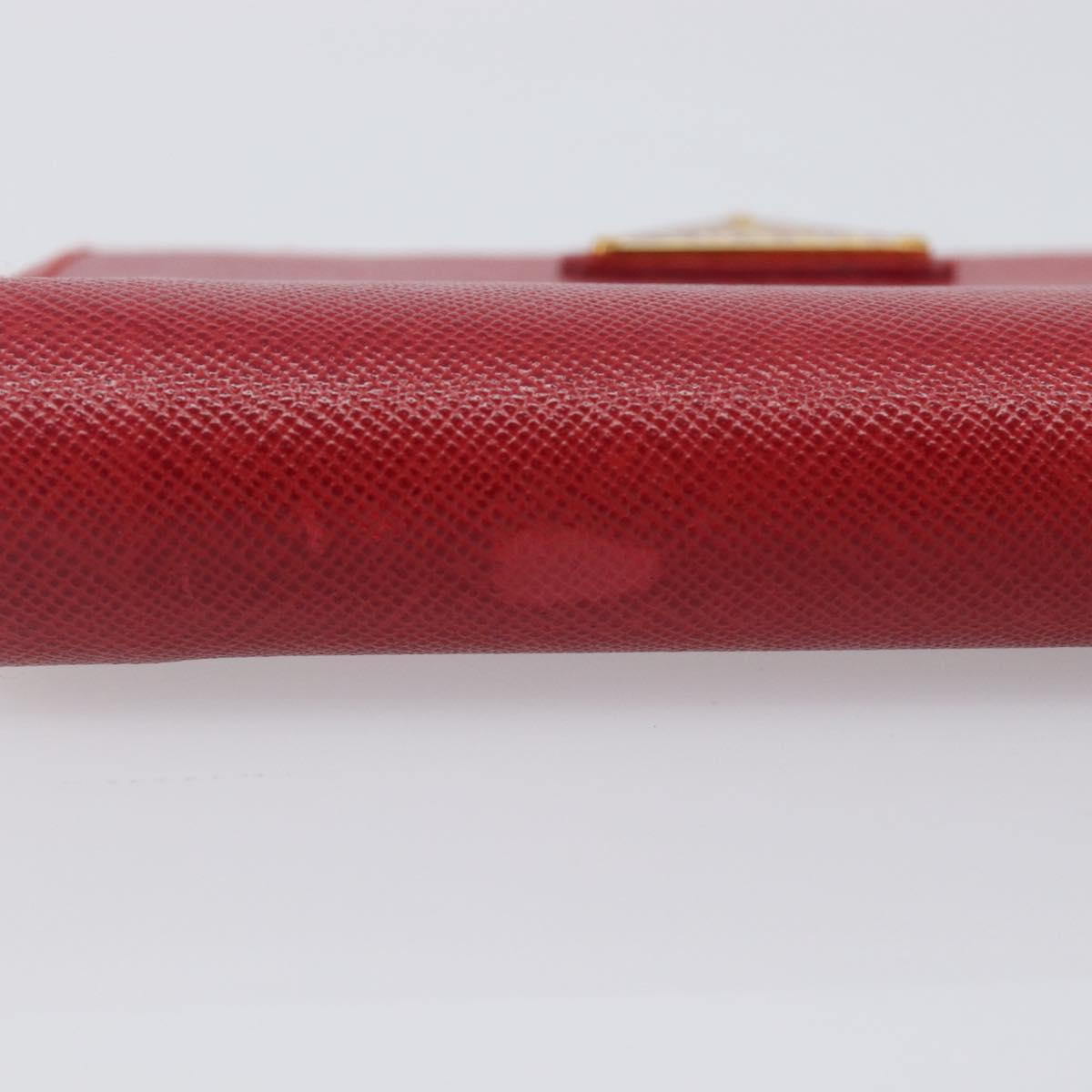 PRADA Bifold Wallet Saffiano leather Red Gold Auth am12983V