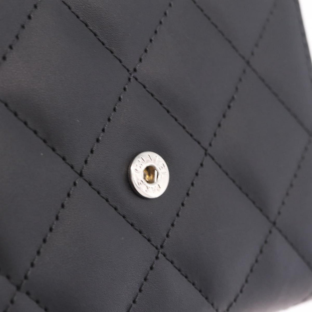 CHANEL Cambon Line W Hook Trifold Wallet Leather Black Silver CC Auth am13011SAM