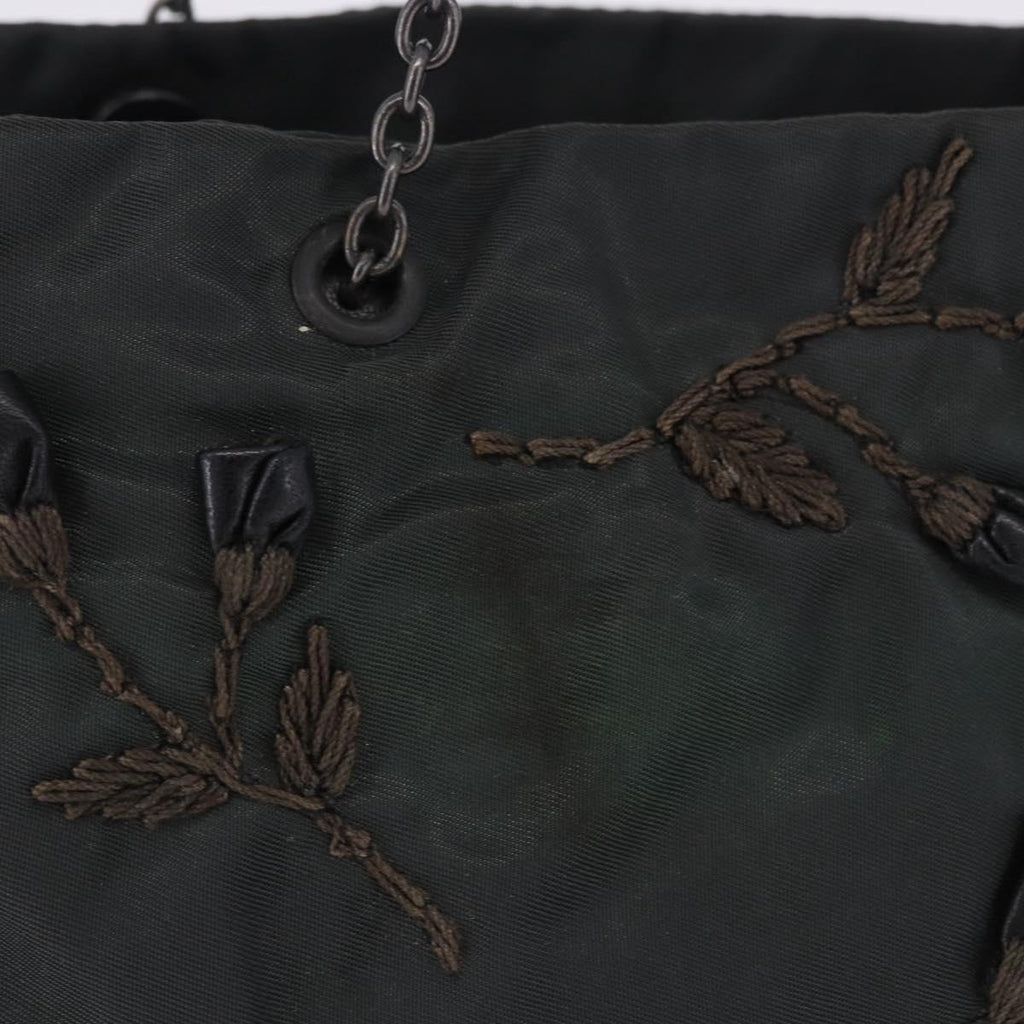 PRADA Chain Tote Bag Nylon Green Auth ar14194