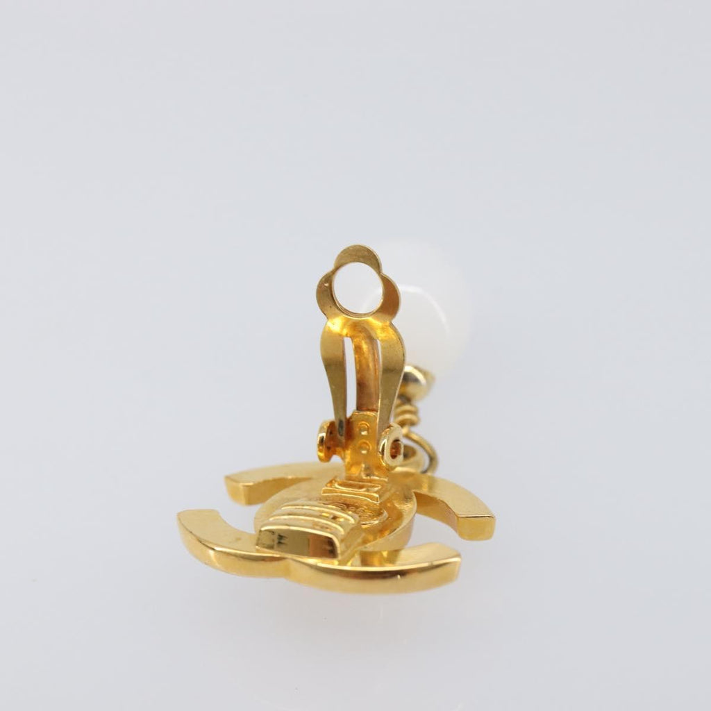 CHANEL Earring Metal Gold Tone White CC Auth ar14207