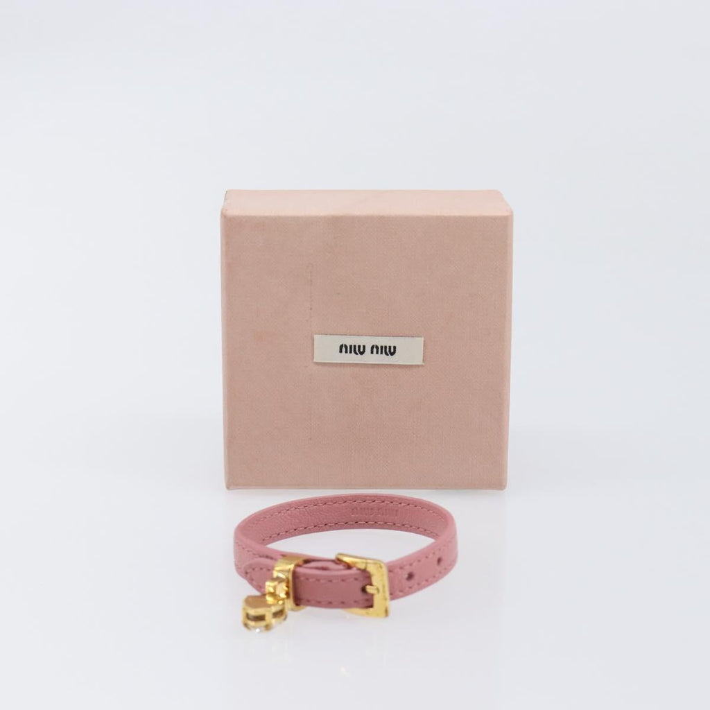 Miu Miu Bracelet Leather Pink Gold Tone Auth ar14251V