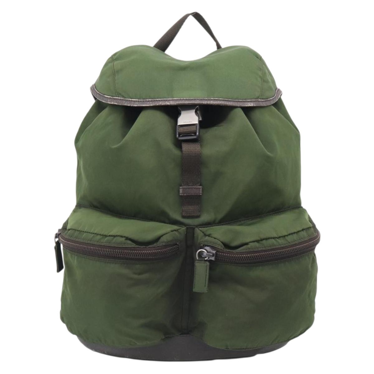 PRADA Backpack Nylon Green Silver Auth ar14348