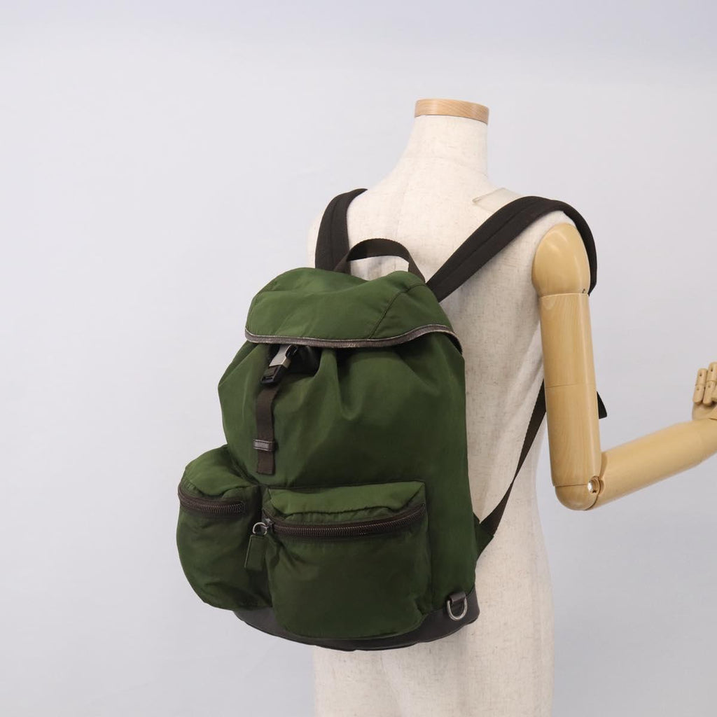 PRADA Backpack Nylon Green Silver Auth ar14348