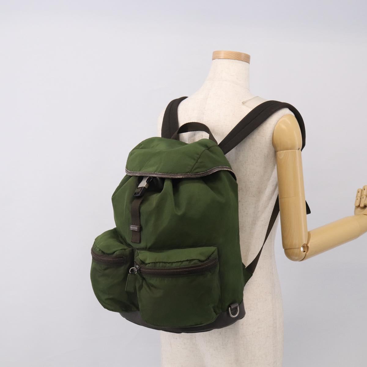 PRADA Backpack Nylon Green Silver Auth ar14348