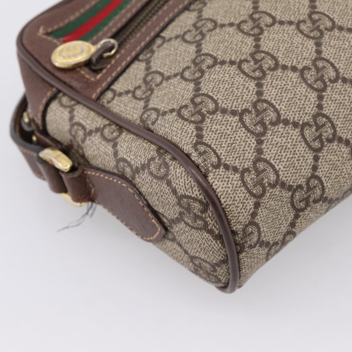 GUCCI GG Supreme Web Sherry Line Bag PVC Beige Gold 001 50 6655 Auth ar14356