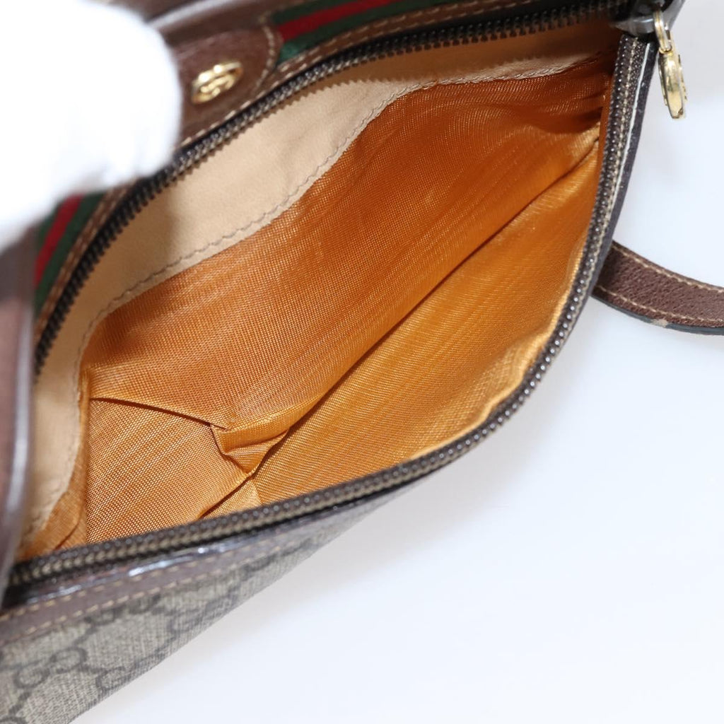 GUCCI GG Supreme Web Sherry Line Bag PVC Beige Gold 001 50 6655 Auth ar14356