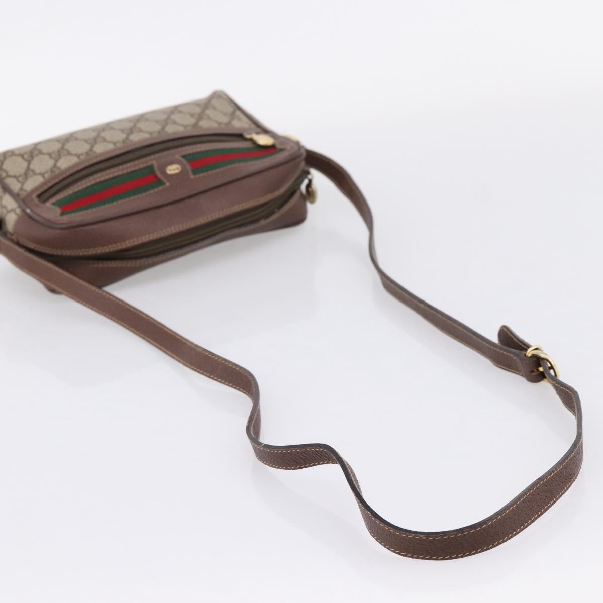 GUCCI GG Supreme Web Sherry Line Bag PVC Beige Gold 001 50 6655 Auth ar14356