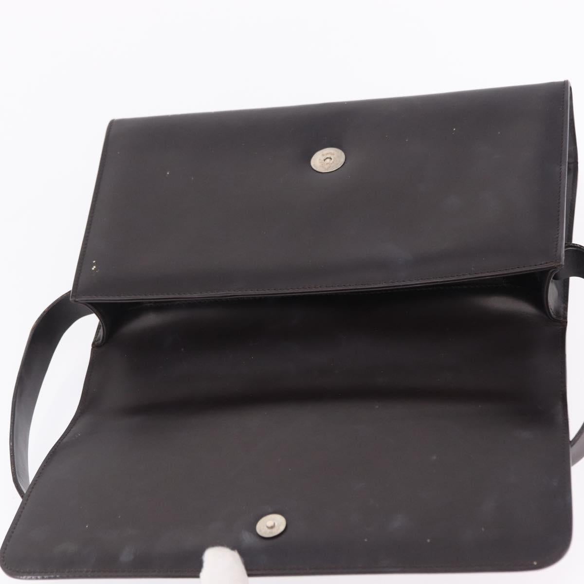GUCCI Shoulder Bag Leather Outlet Black Silver 001 3063 Auth ar14368