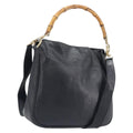 GUCCI Bamboo Hand Bag Leather 2way Black Gold 001 2113 1638 Auth ar14383
